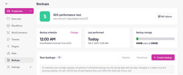 Rapyd Cloud backups