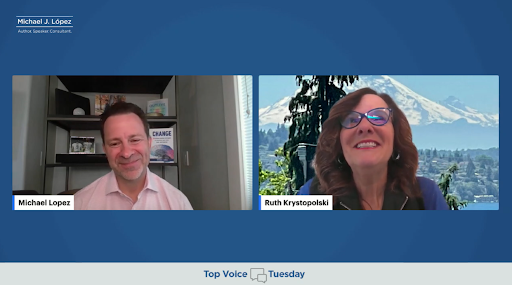 Michael Lopez and Ruth Krystopolski discussing healthcare equity gaps and solutions on the Top Voices Unite livestream