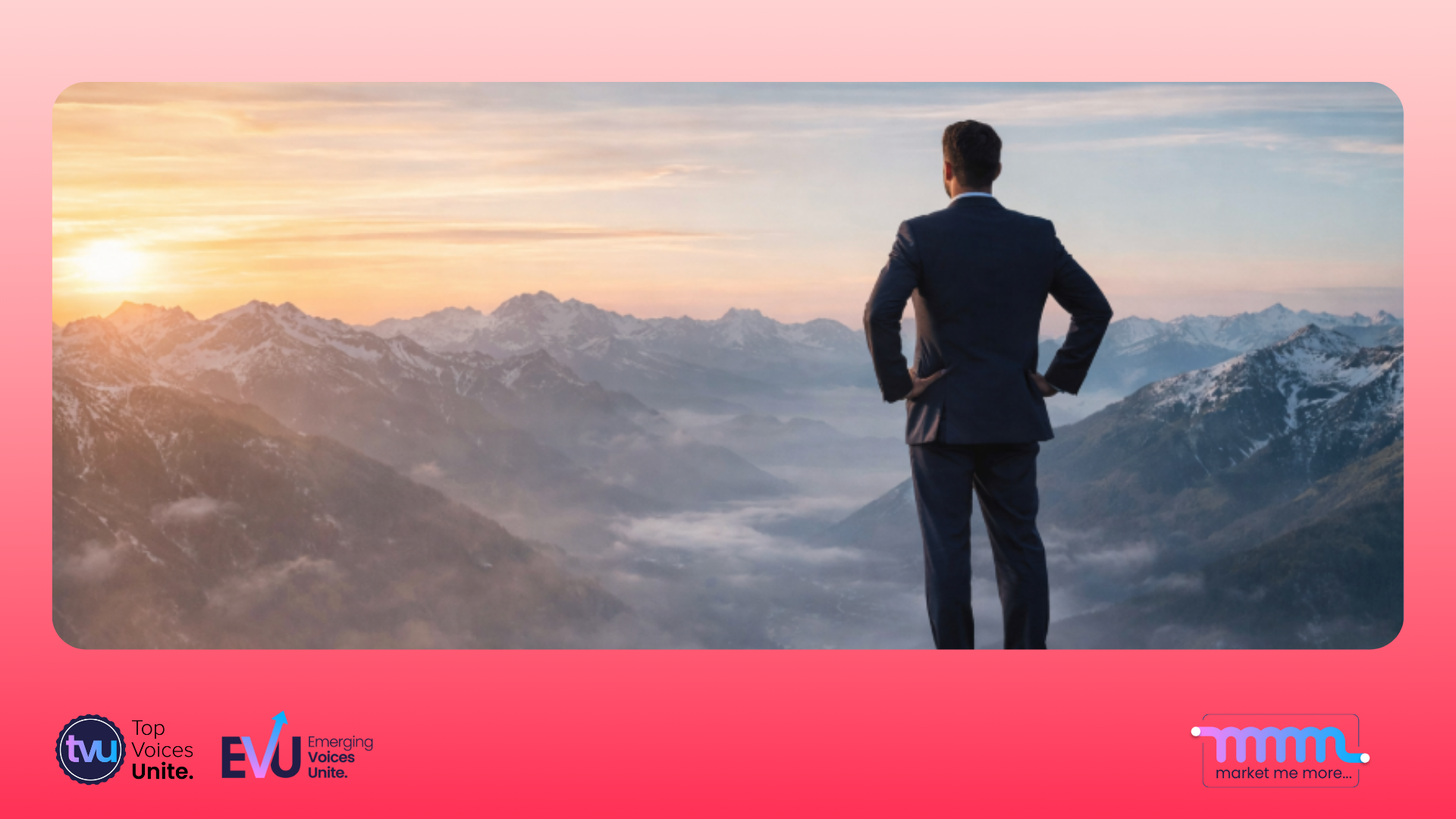 Business leader standing at mountain summit reflecting on direction and alignment in career growth