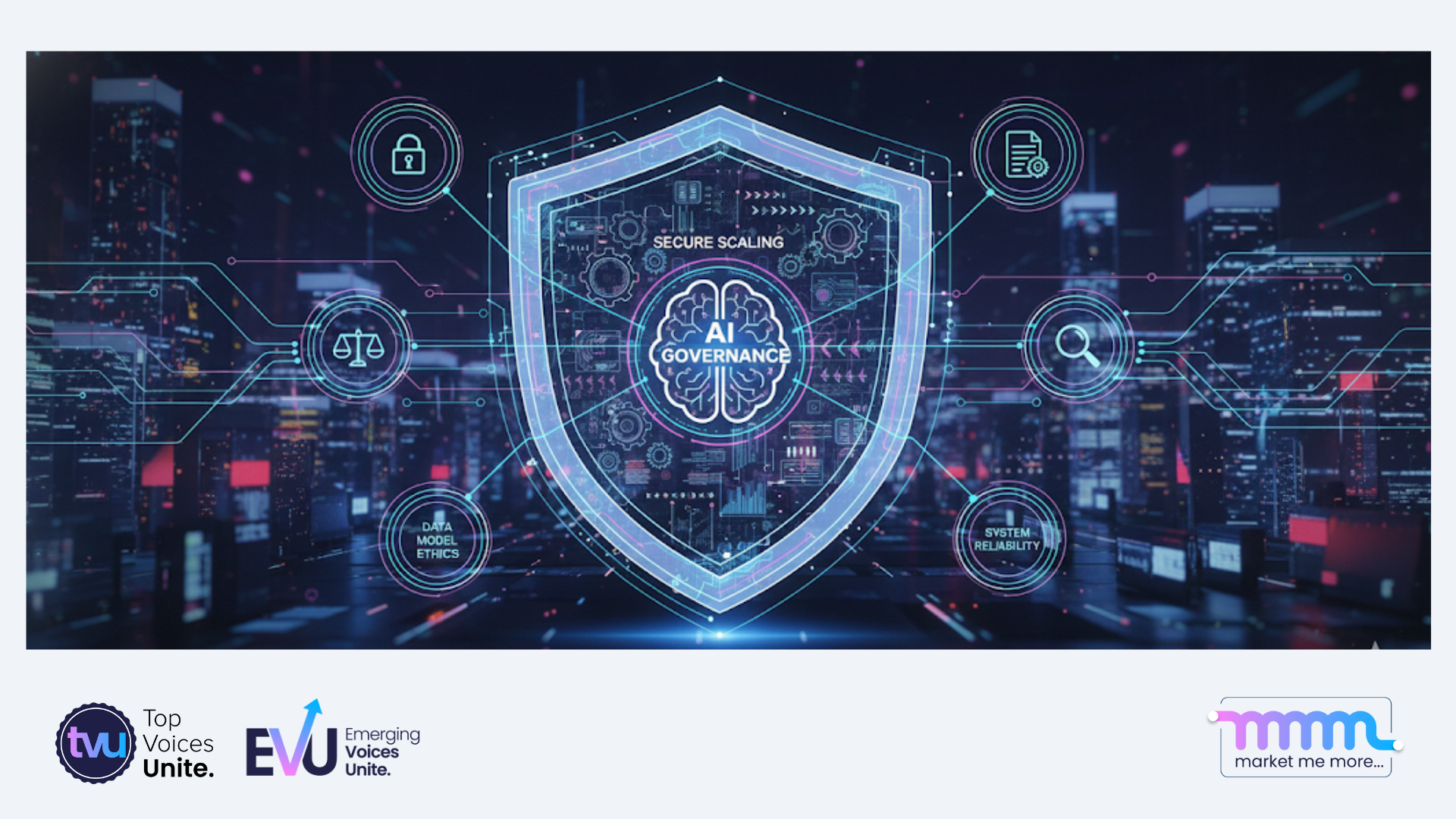 Visual illustrating enterprise AI governance frameworks ensuring secure scaling and operation