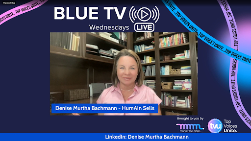 Denise Murtha Bachmann presenting live on LinkedIn messaging strategy during Blue TV’s special broadcast