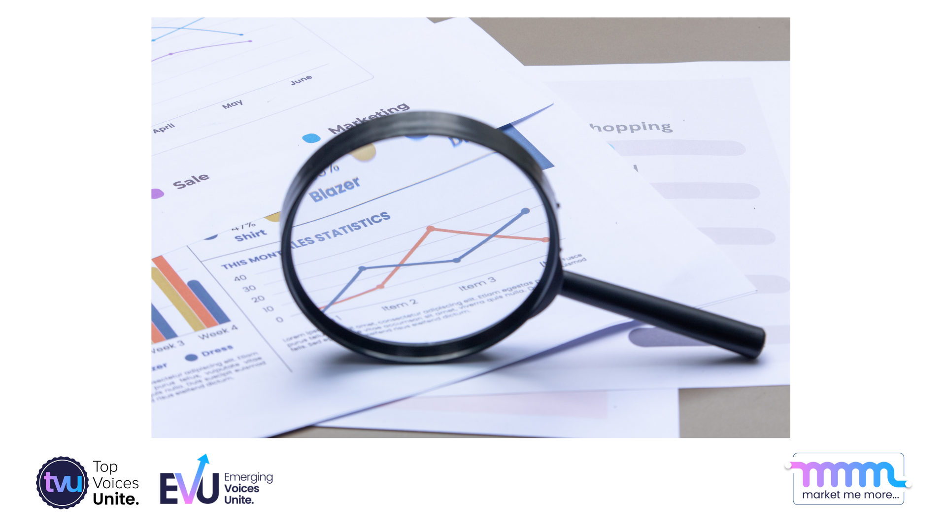 Data scientist analyzing business dashboards with magnifying glass concept as Insight Detective persona
