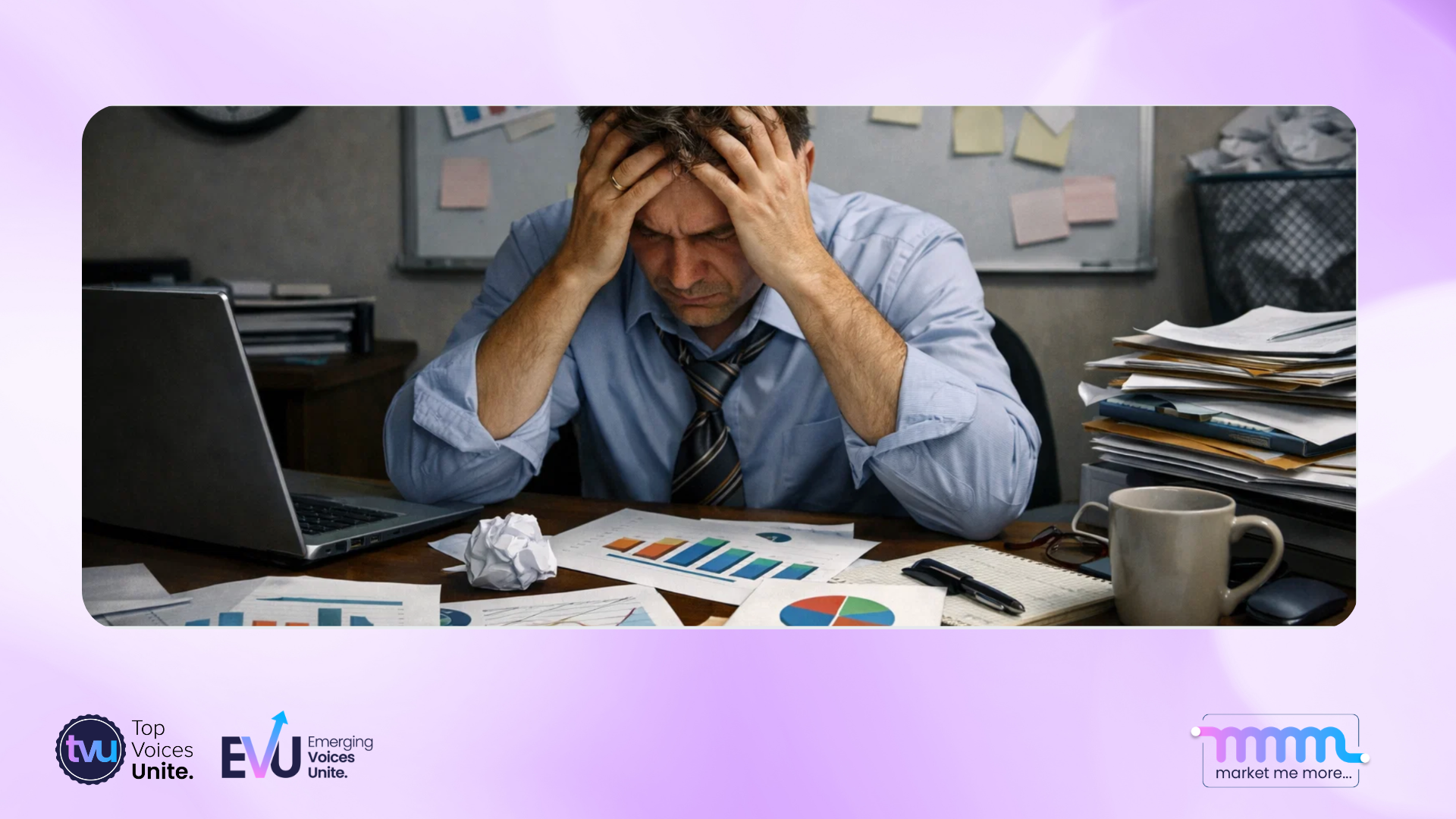 Leader feeling misaligned at work desk representing performance without alignment and emotional exhaustion