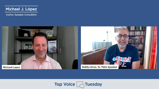 Michael Lopez and Bobby Umar talks about visibility, brand clarity, and leadership storytelling strategy on Top Voices Tuesday