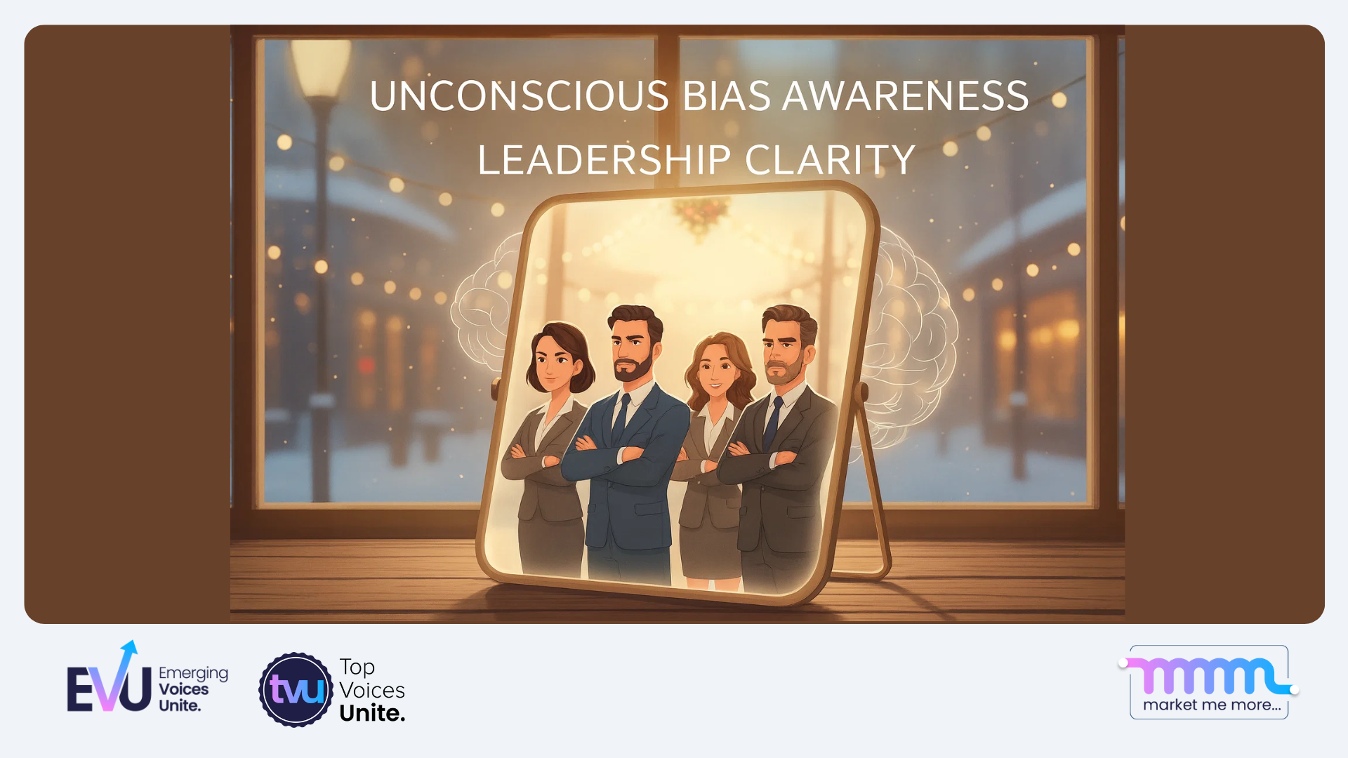 Mirror reflection concept with soft winter tones, unconscious bias awareness illustration leadership clarity