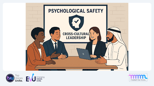 Visual representation of psychological safety and cultural dynamics shaping global leadership practices