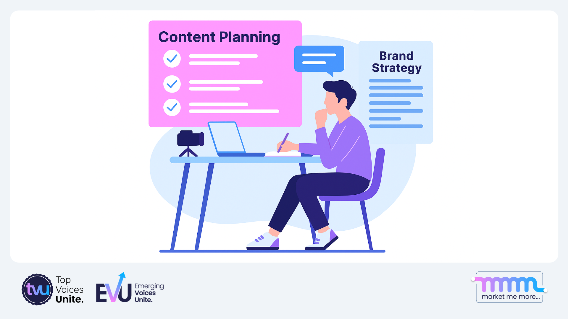 behind-the-scenes of content creation process—planning, recording, or drafting posts with brand strategy notes