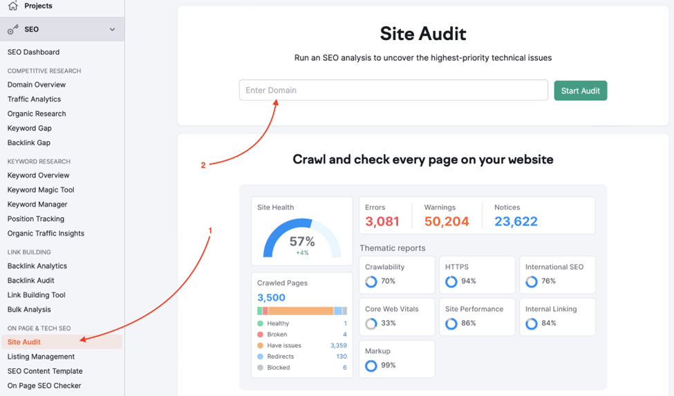 Site audit tool by Semrush