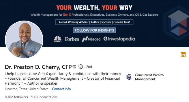 Dr. Preston D. Cherry's LinkedIn Profile