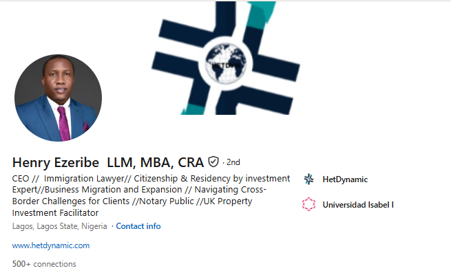 Henry Ezeribe's LinkedIn Profile