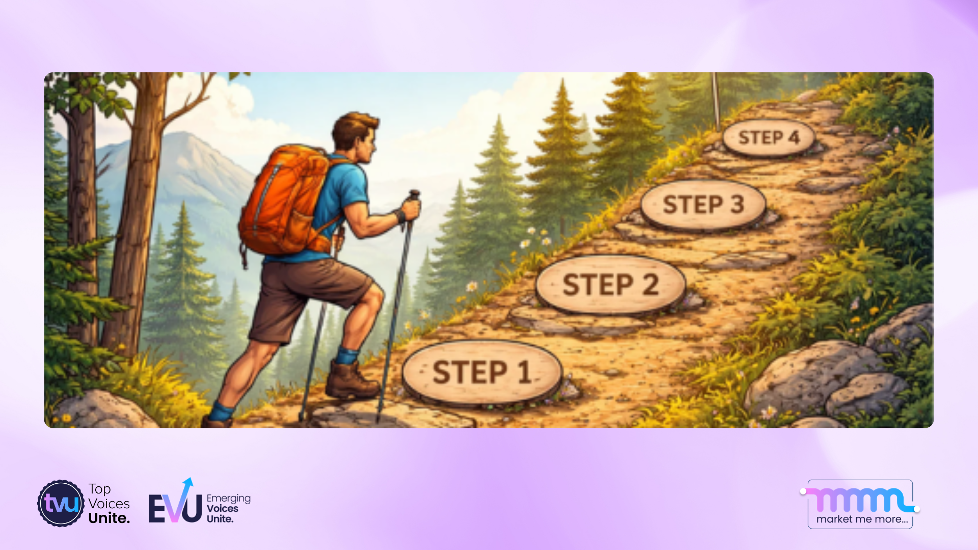 person hiking uphill breaking journey into smaller step markers