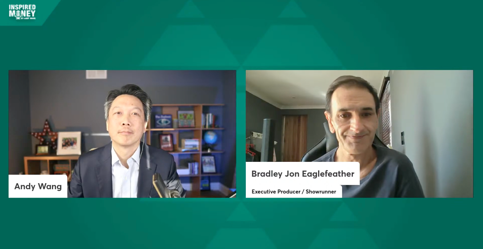 Andy Wang hosting Inspired Money alongisde Executive Producer Bradley Jon Eaglefeather during a live financial insights discussion
