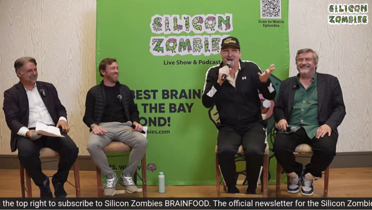 Hooman Khalili, Nick Larson, Phil Hellmuth, and Chris Kelly sharing the stage for the Crypto Zombies Panel at the Park James Hotel in Menlo Park