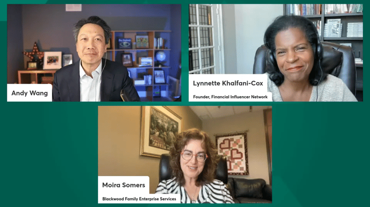 Inspired Money livestream panel: Dr. Moira Somers and Lynnette Khalfani-Cox sharing strategies on the psychology of family wealth and multi-generational finance