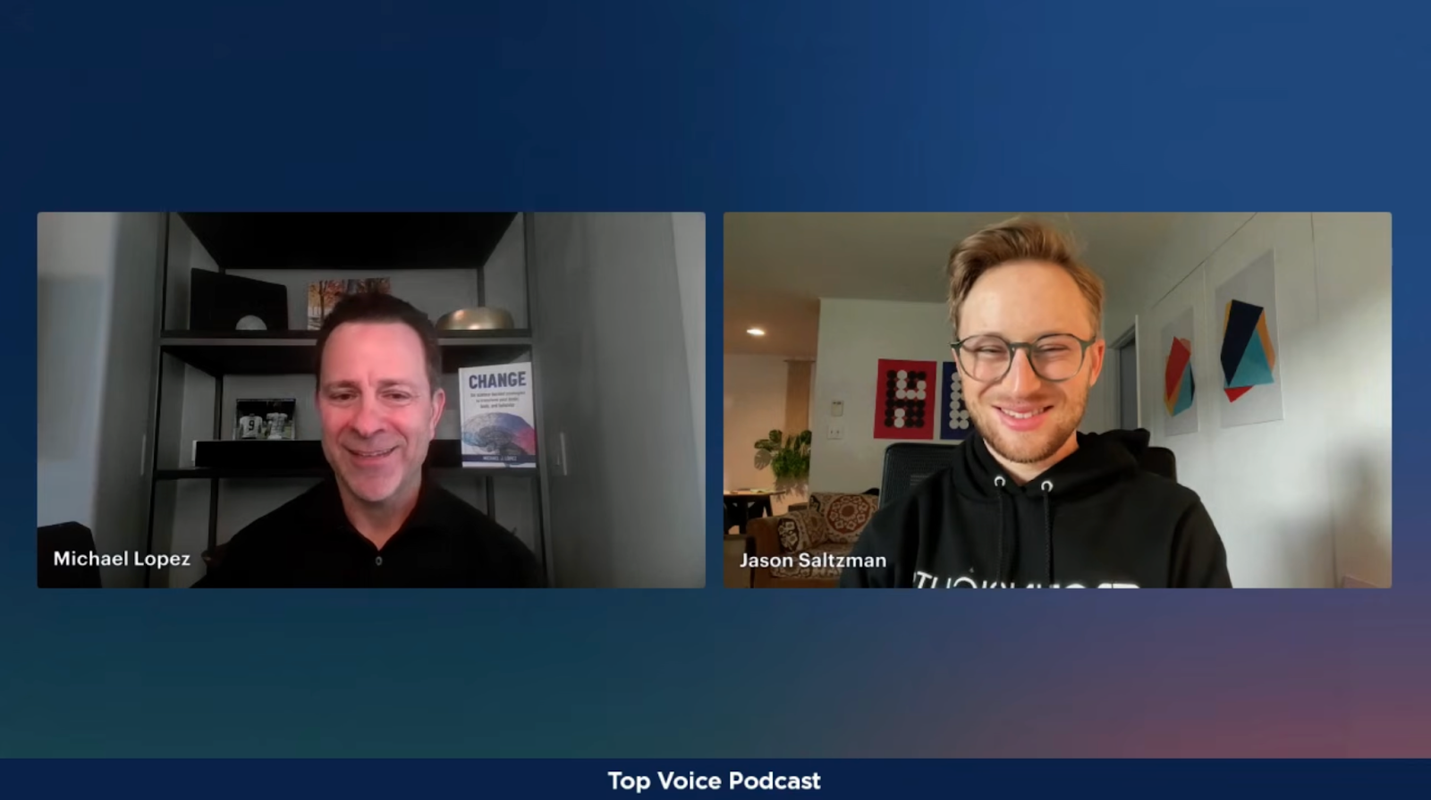Michael Lopez inetrviewing Jason Saltzman on Top Voices Tuesday about GenAI trends 2025