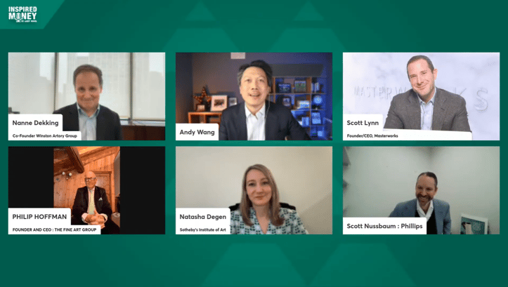 Andy Wang with the Inspired Money panel of five experts—Nanne Dekking, Scott Lynn, Philip Hoffmann, Natasha Degen, & Scott Nussbaum—sharing why now is the time to focus on "Fortress Assets" during a global market reset