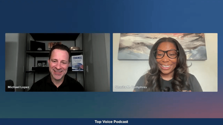 Michael Lopez and Sharita Humphrey in a podcast frame discussing the calculated and courageous transition from government auditor to visionary CEO