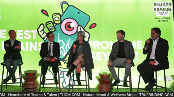 Ambassador Hoang Anh Tuan, Dr. Kieu-Linh Caroline Valverde, and the Silicon Zombies hosts Nick Larson and Hooman Khalili discussing Vietnam's tech future on stage at the Park James Hotel