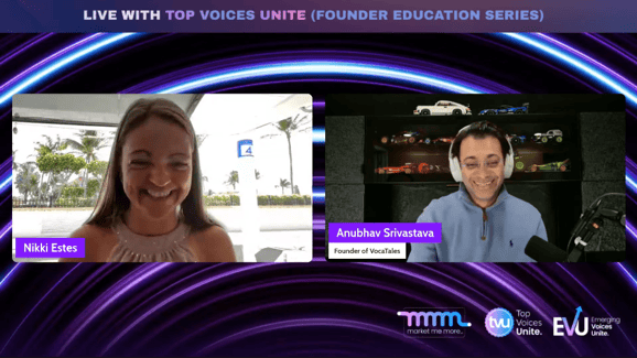 Nikki Estes and Anubhav Srivastava appearing together for the premiere episode of Founder Education Series