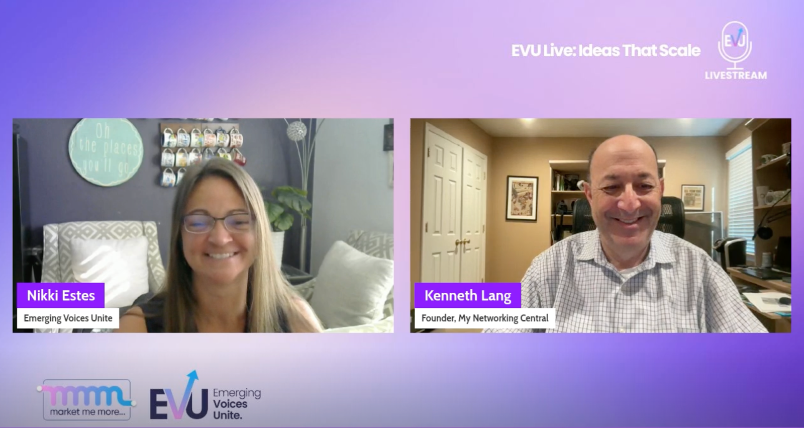 Nikki and Kenneth collaborating around virtual live talking about business growth networking