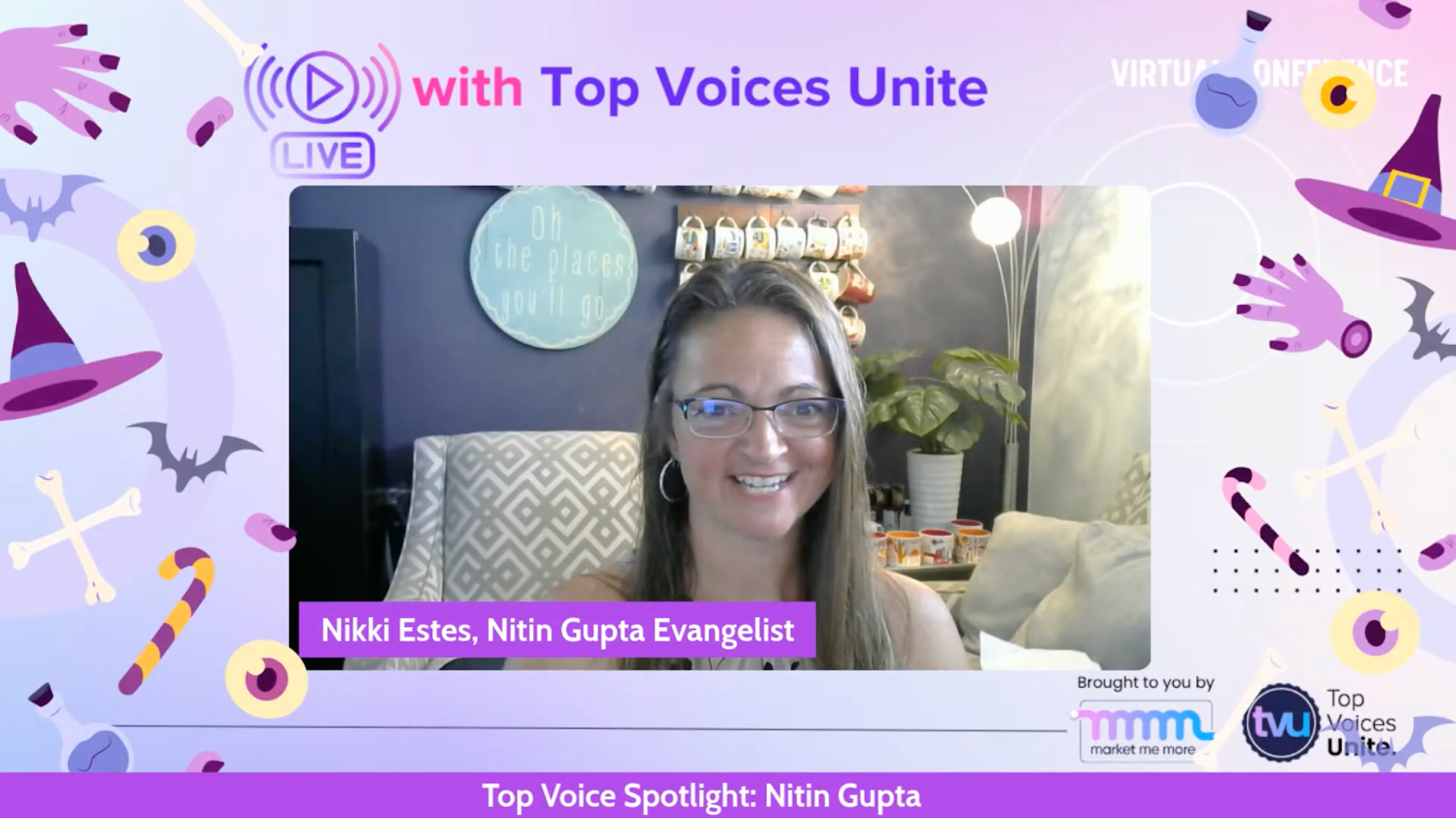 Nikki Estes hosting the Voices of the week live virtual event by Top Voices Unite