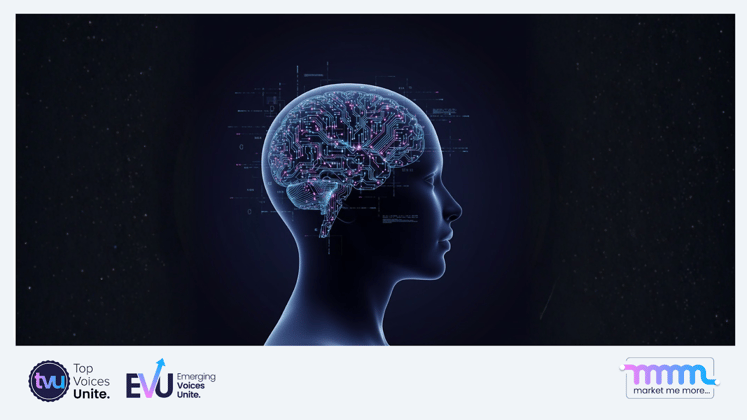 Digital illustration of human head with circuit board pattern over brain area, representing AI consciousness and neuroscience integration