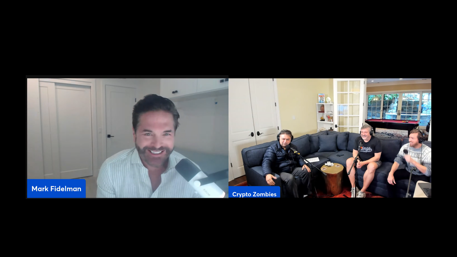 Crypto Zombies hosts speaking with Mark Fideman during the live talking about AI, Blockchain and digital assets