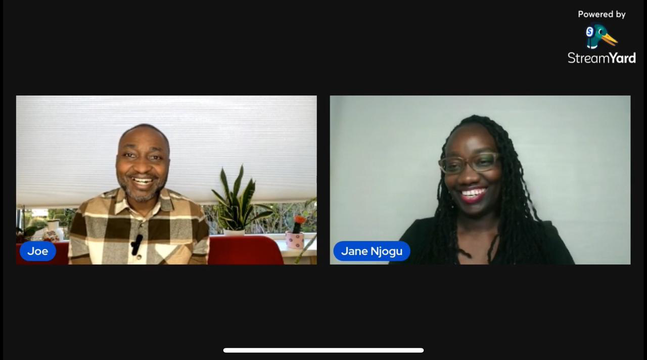 Jose Kiggundu speaking with mindset coach Jane Njogu during the live People Behind the Posts episode