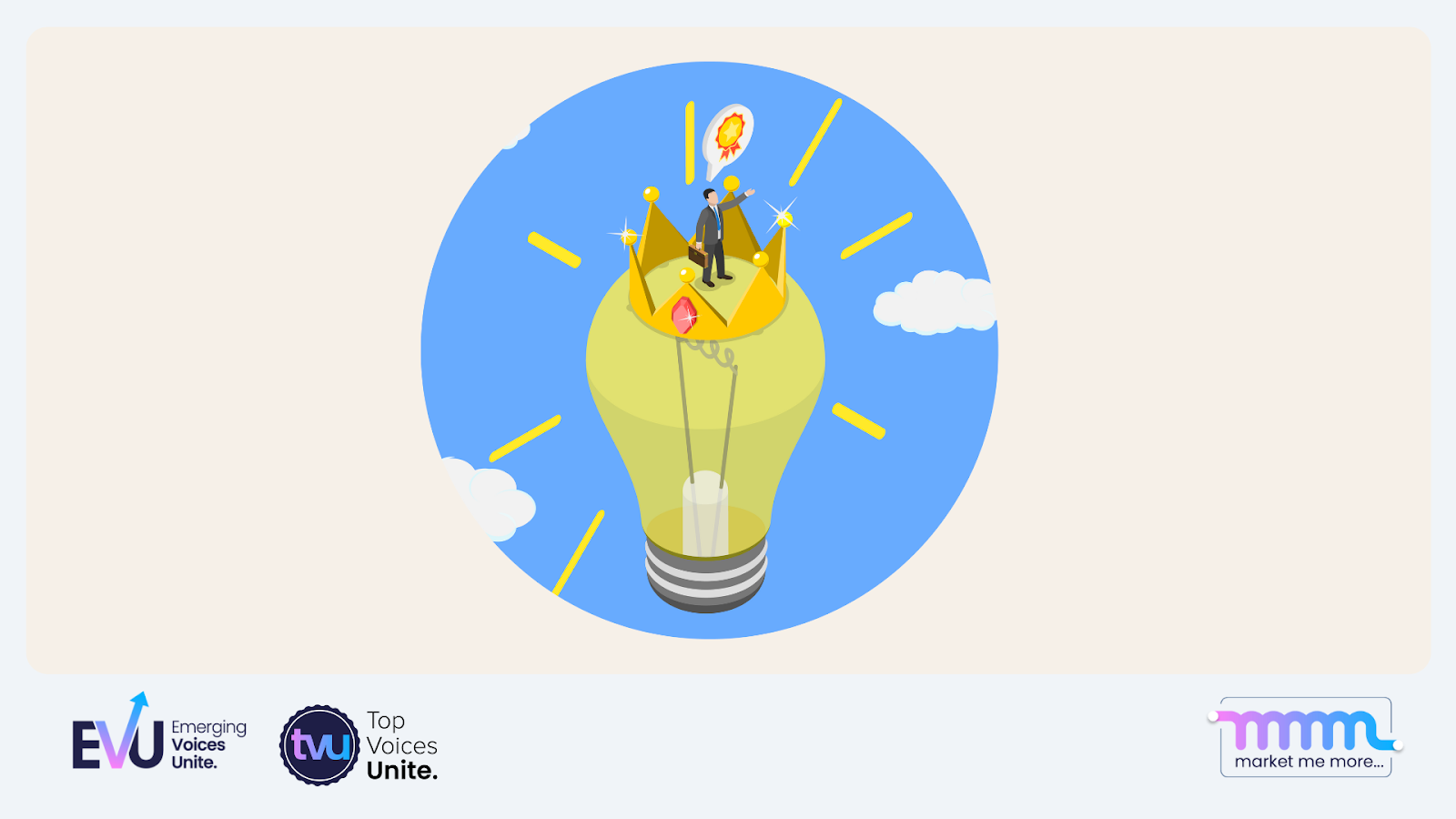 Leader on crown atop lightbulb symbolizing innovation and leadership