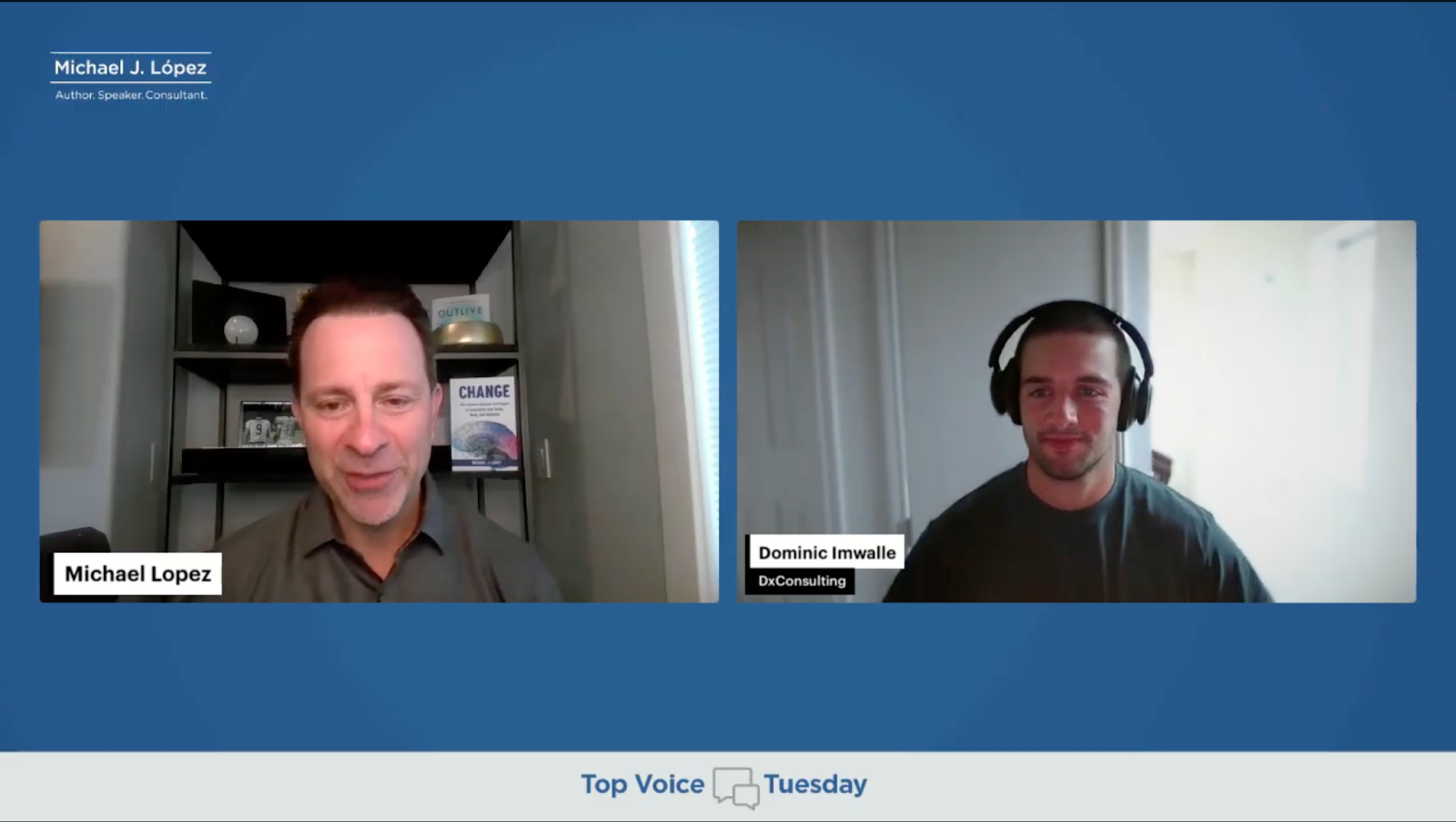 Dominic Imwalle sharing career transition insights with MIchael Lopez