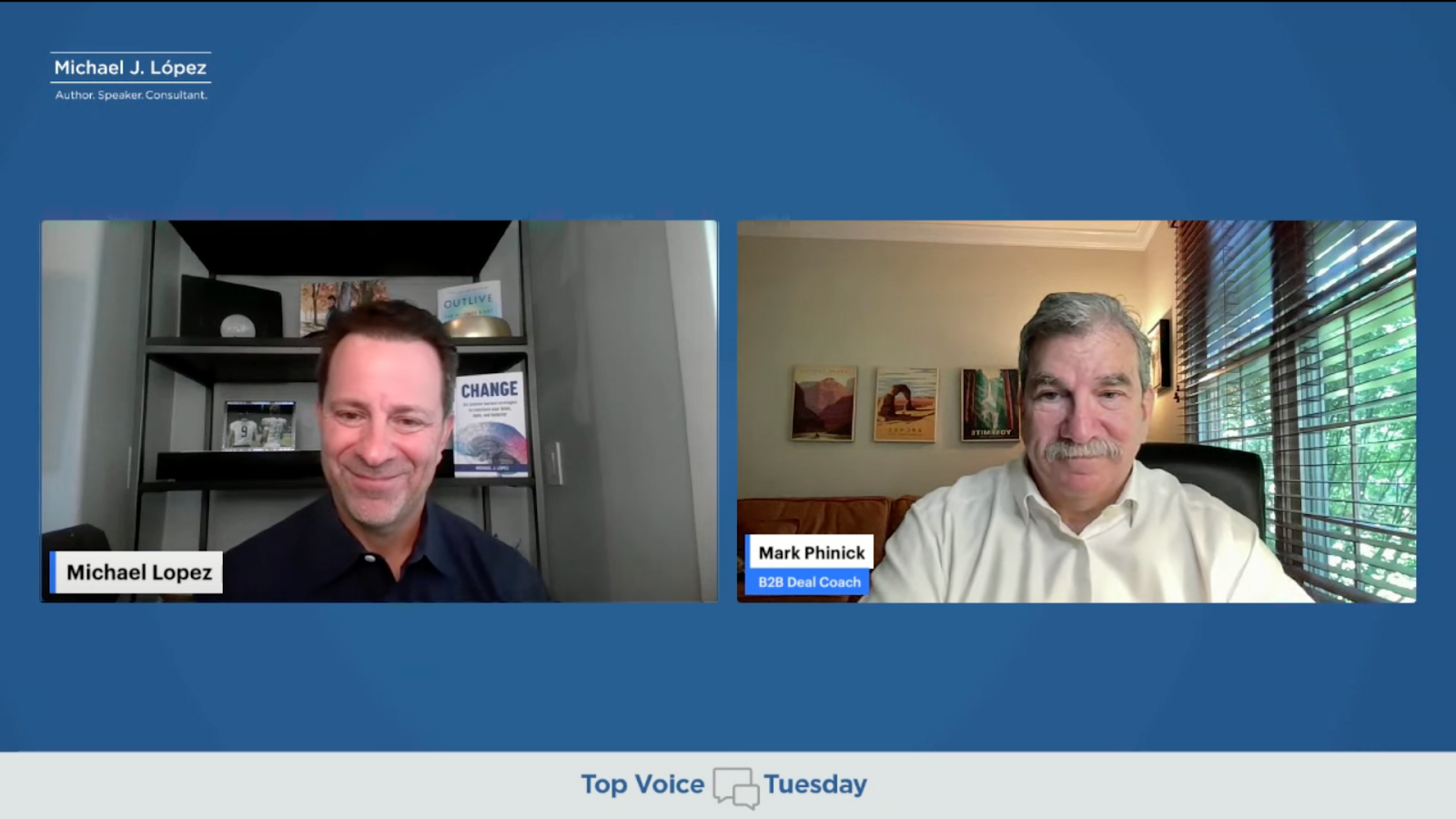 Michael Lopez and Mark Phinick discussing expert consulting economy on Top Voice Tuesday