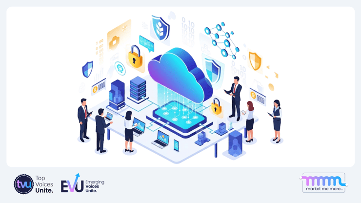 onceptual illustration of corporate cloud security and data protection