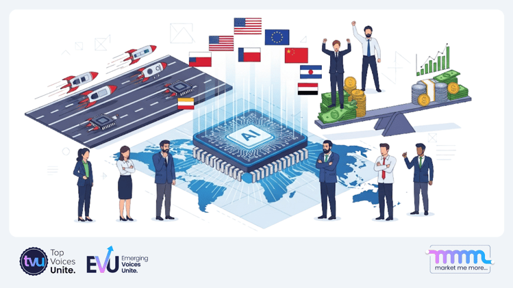 Conceptual visual of global AI chip race and venture capital risks