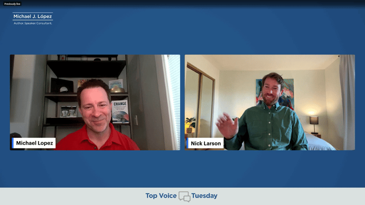 Michael Lopez and Nick Larson in live discussion on startup innovation and AI