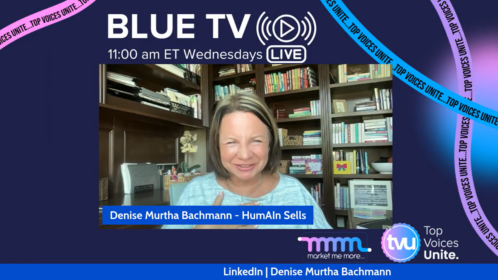 Denise Murtha Bachmann explains newsletter strategy on Blue TV livestream, teaching how to convert casual readers into loyal fans