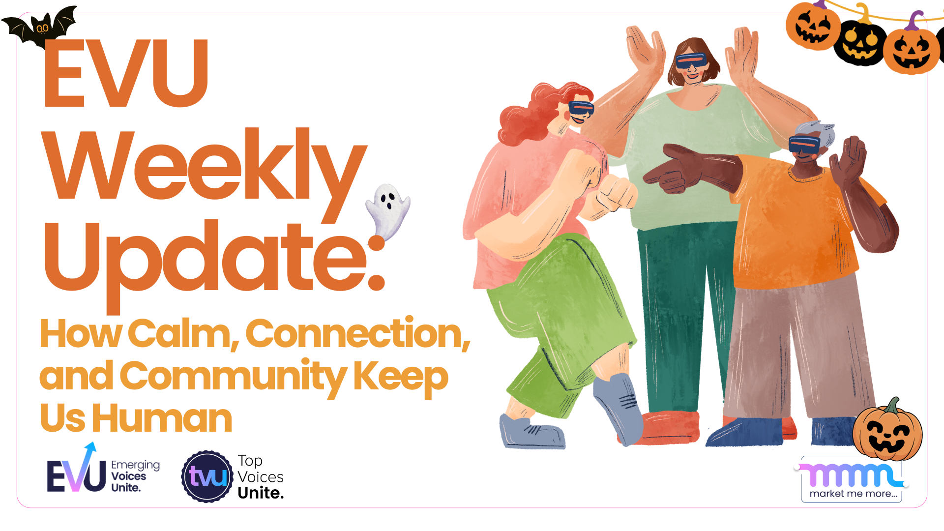 Illustration with diverse professionals celebrating teamwork and empathy in AI era