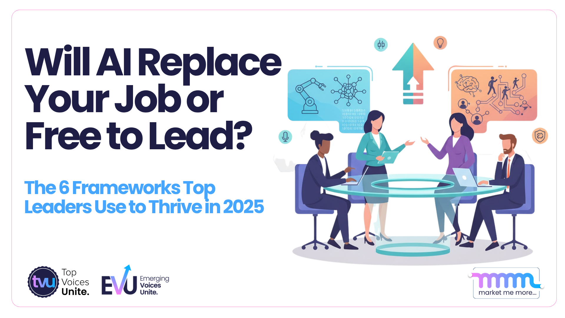 Leaders collaborating on AI, leadership, quantum security, neuroscience, and community building, choosing between automation and leadership