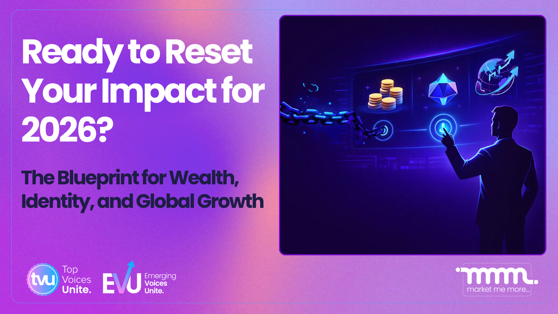 Breaking chains to unlock wealth coins, identity prism, and global growth globe